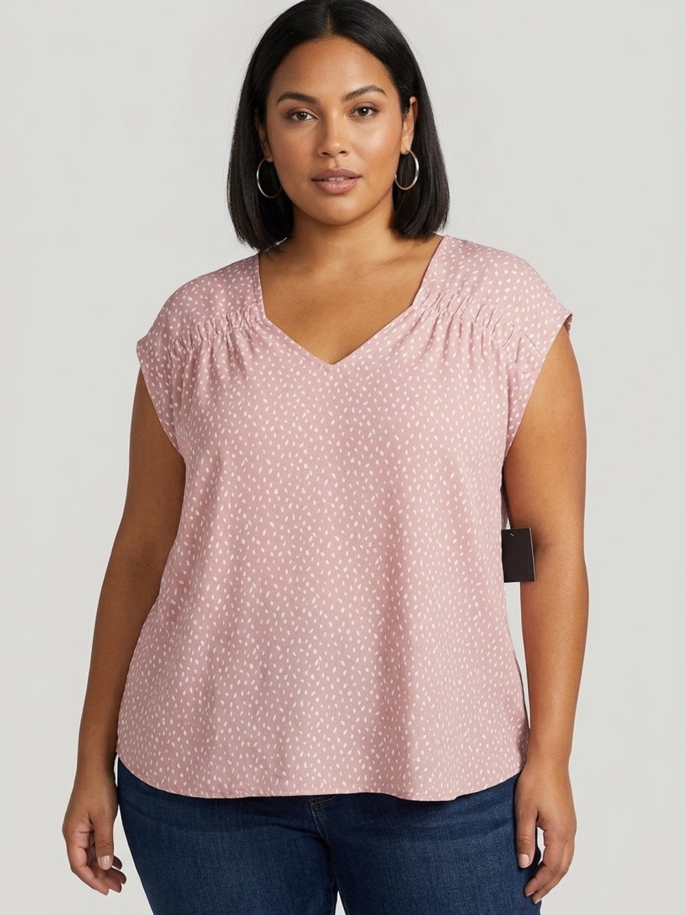 NWT Pleione Women’s Pink Cap-Sleeve V-Neck Blouse polka dot size 3x